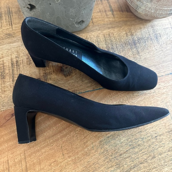 Stuart Weitzman Viclassy Cordine Heel Pumps in Black Canvas Size 10.5 AA - Picture 1 of 16